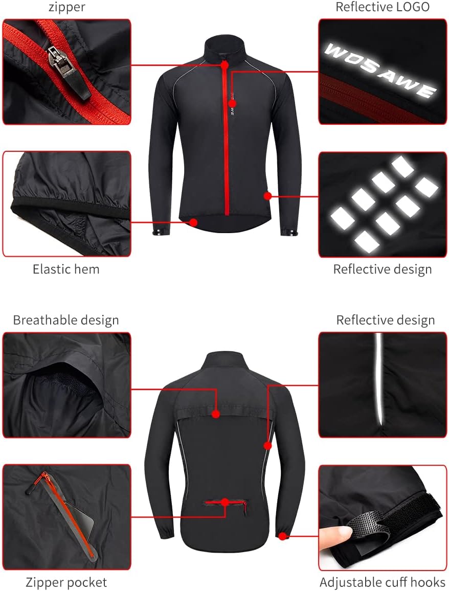 WOSAWE Herren-Fahrradjacke, Winddichte Radjacke Ultraleichte Sportbekleidung mit Reflektierendem Trä