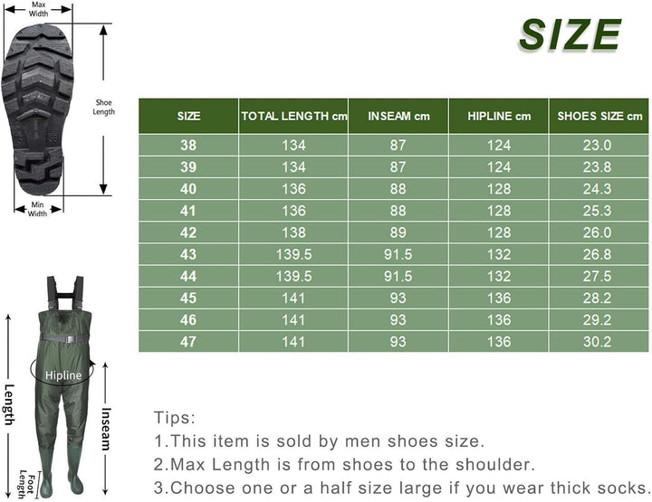 Croch Wathose für Herren Damen Anglerhose Wasserdicht PVC Nylon mit Gummi Watstiefel Grösse 38-47 Pe