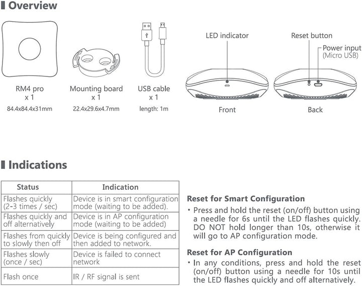 BroadLink - RM4 Pro, IR und HF Universal-Fernbedienung, All-in-One Hub, Code-Lernfunktion, WLAN, für