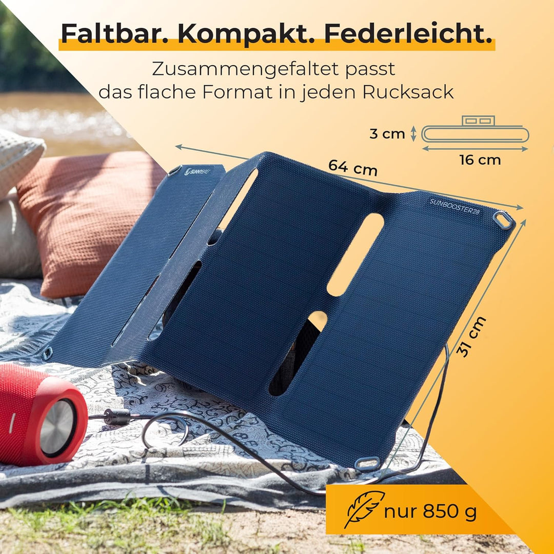 Sunnybag® SUNBOOSTER 28 Solarpanel [Faltbar & Effizient!] – Solarladegerät (Wasserfest & Robust) – S