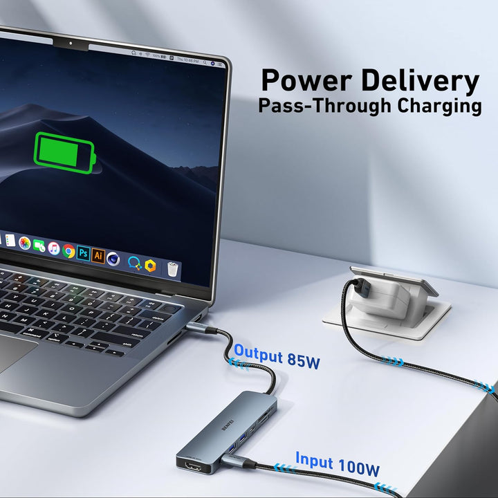 BENFEI 7-in-1 USB C Hub mit HDMI 4K@60Hz, 2 USB-A, 1 USB-C Daten, 100W Aufladung, SD/TF Kartenleser