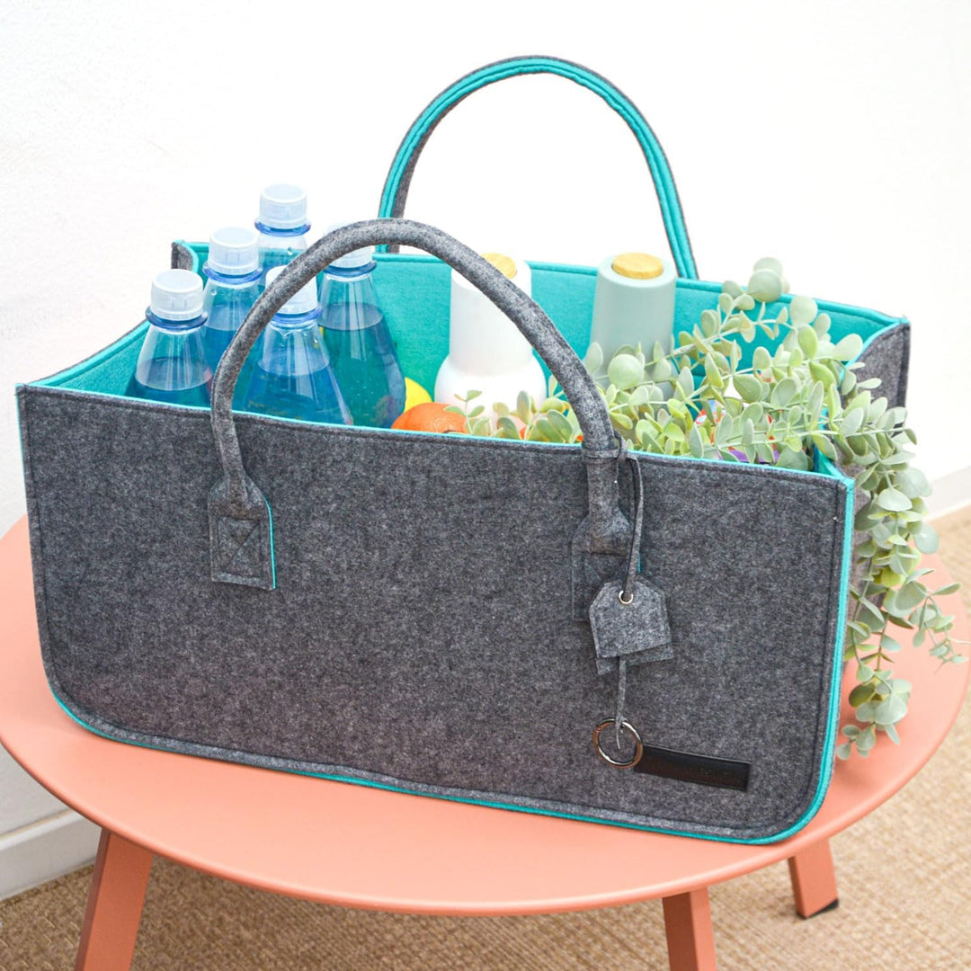 DuneDesign 2er Set: Schwerlast Shopping Bag Filz XXL - 50x25x25 Filztasche Gross - Kamintasche für H