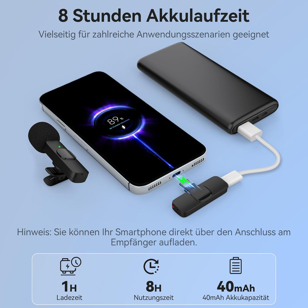 oraolo Kabelloses Lavalier Mikrofon für Android, 360° Omnidirektionales HD-Mikrofon mit Hoher Empfin