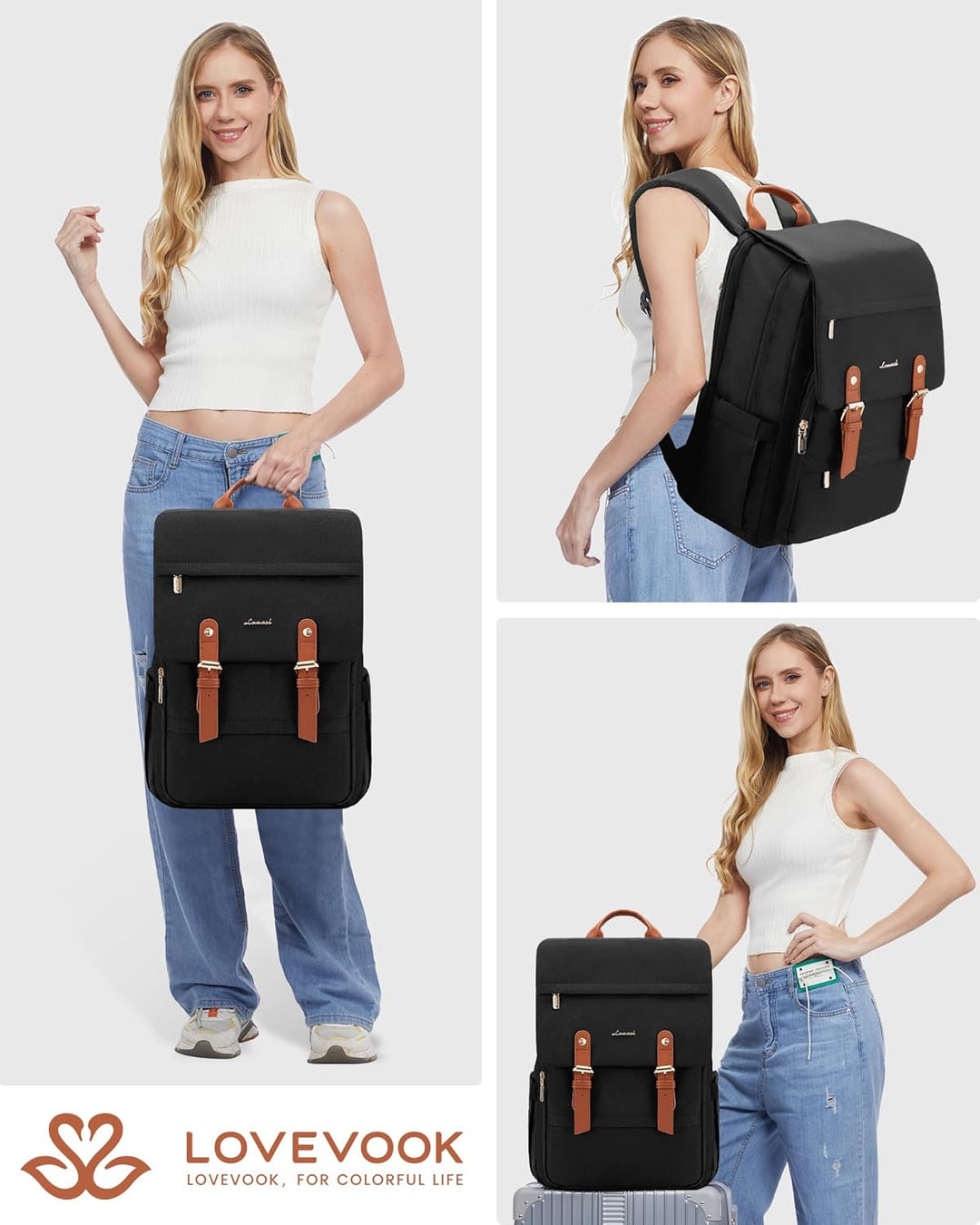LOVEVOOK Schulrucksack Teenager Mädchen, Rucksack Damen Herren, Wasserdichter Daypack mit Laptop Fac