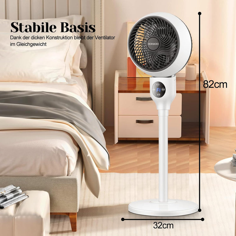 HOHAOO Standventilator 82cm | 3 Geschwindigkeitsstufen | Oszillationsfunktion 90° 120° | Fernbedienu