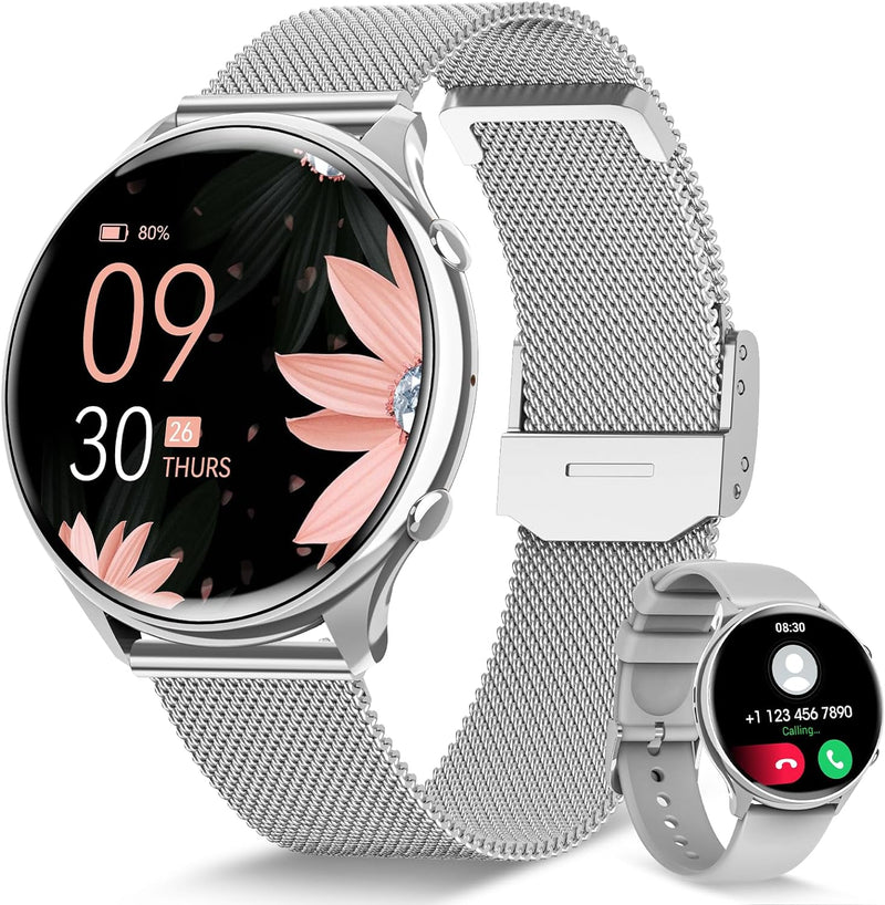 RUXINGX Smartwatch Damen mit Telefonfunktion, HD Voll Touchscreen, Armbanduhr mit 120 Sportmodi Puls
