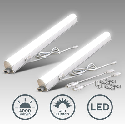 B.K.Licht - 2er Set LED Leiste mit Ein-Ausschalter, neutralweisse Lichtfarbe, erweiterbar, Unterbaul