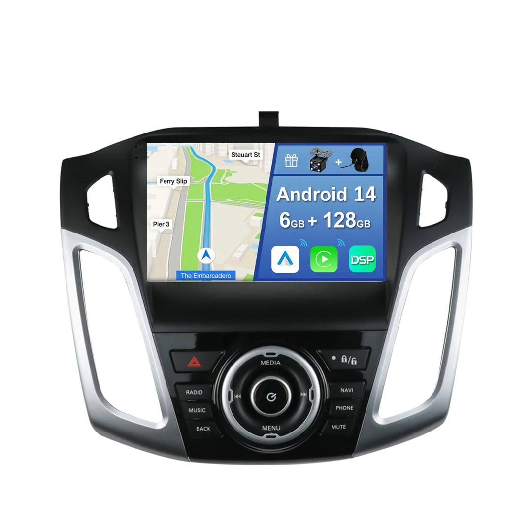 [6GB+128GB] Android 14 Autoradio für Ford Focus 2012-2017-2 Din-[Integriertes Wireless CarPlay/Andro