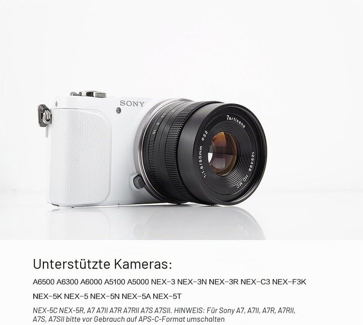 7artisans 50mm F1.8 APS-C Manuelle Fixed Objektiv für Sony E-Mount spiegellose Kamera wie Sony A6500