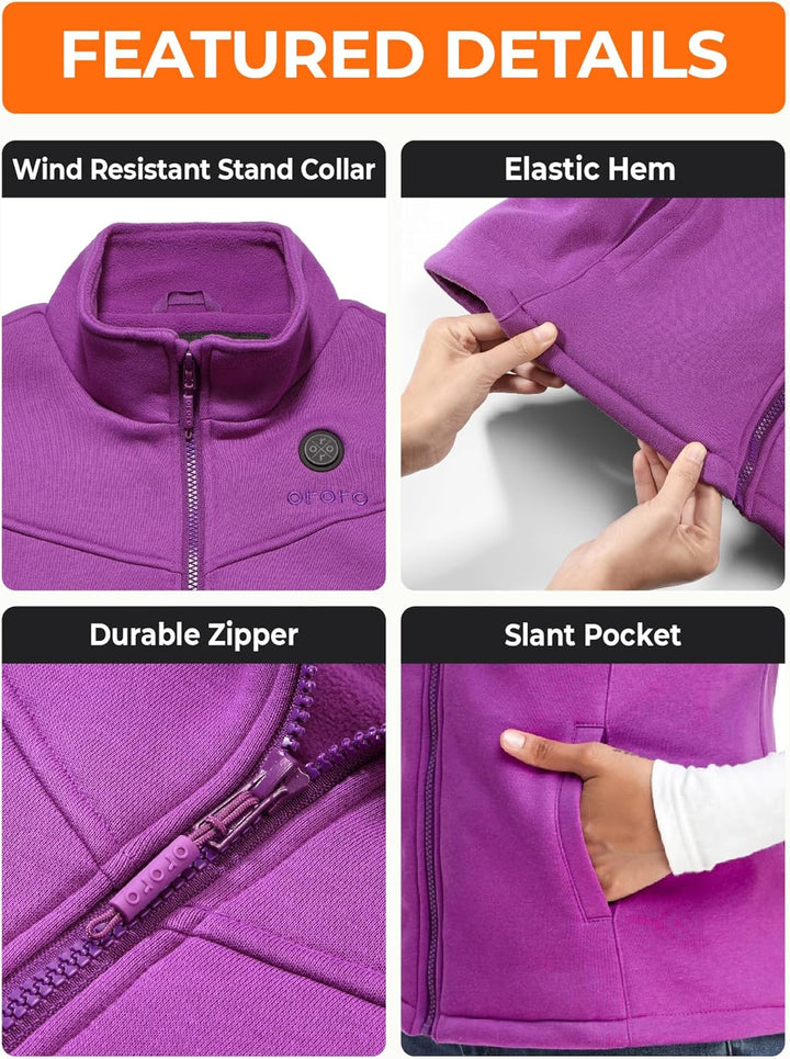 ORORO Beheizbare Weste Fleece Damen Beheizte Fleeceweste mit Powerbank Heizweste Damen L Lila, L Lil