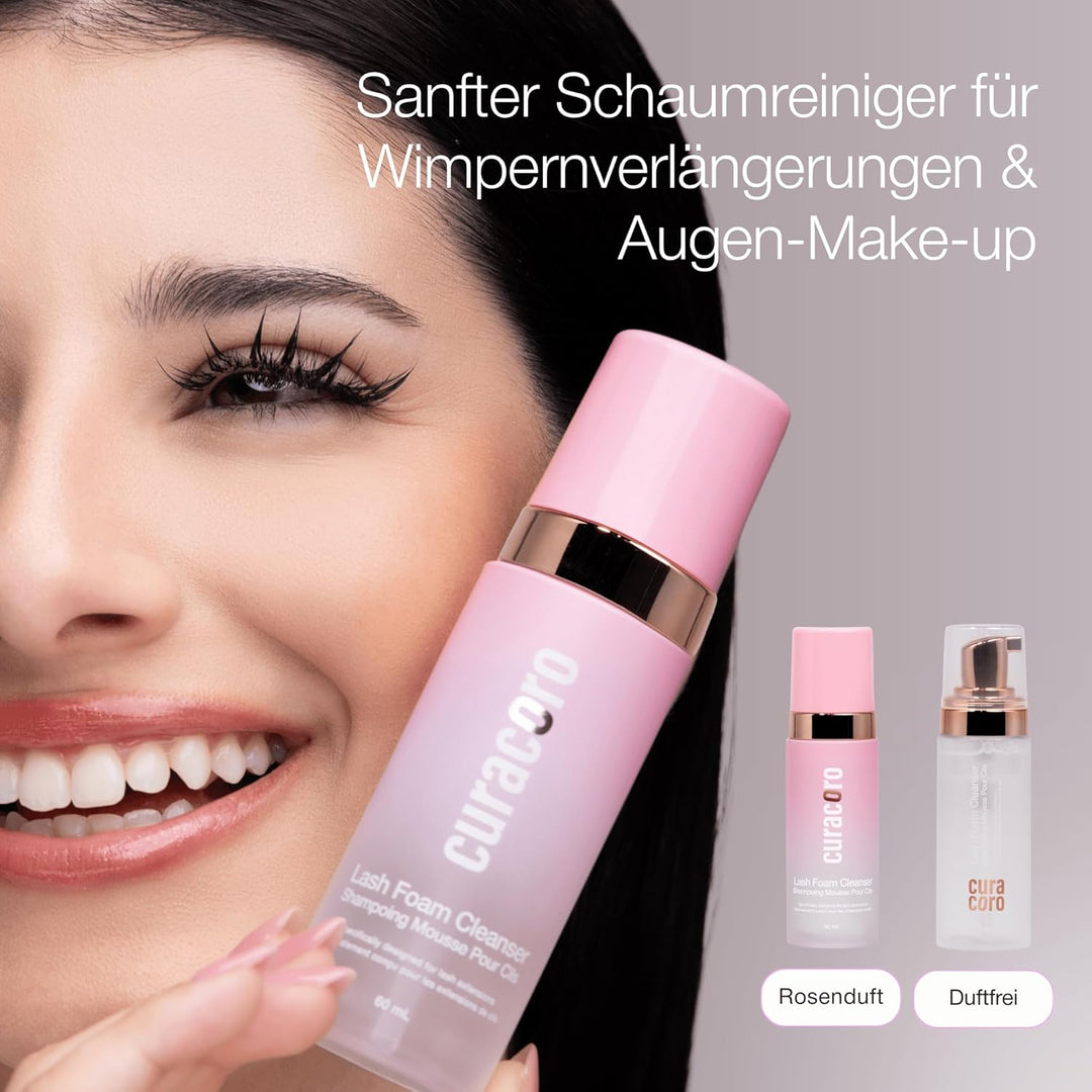 Curacoro 60ML Wimpernreiniger (Duftfrei) – Wimpernshampoo für Wimpernverlängerungen, Schaumreiniger