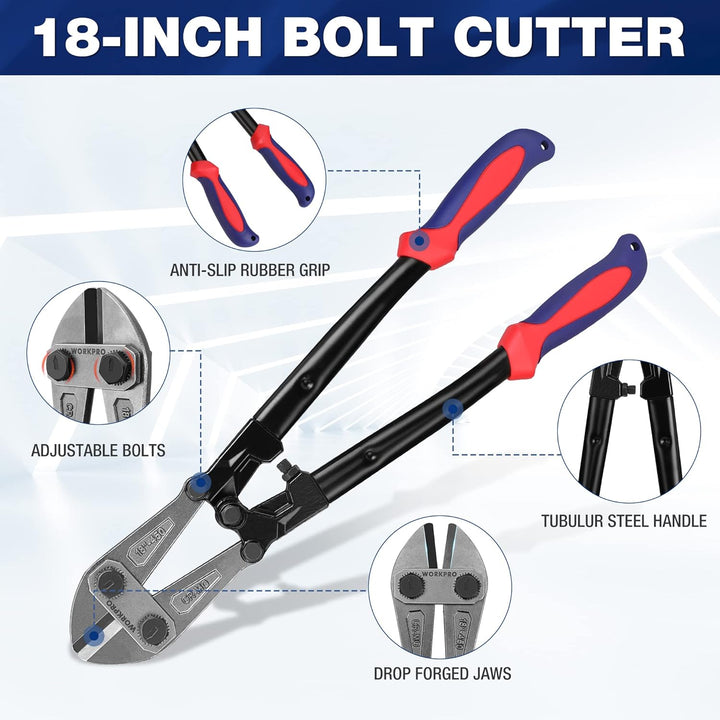 WORKPRO Bolzenschneider, Bi-Material-Griff mit weichem Gummigriff, 45,7 cm, Chrom-Molybdän-Stahlklin