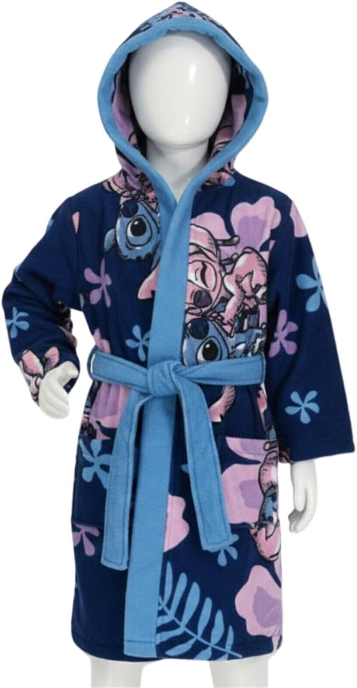 Disney Stitch & Angel Kinder 3-tlg. Bade-Set – Bademantel mit Kapuze & Gürtel + Handtuch + Waschhand