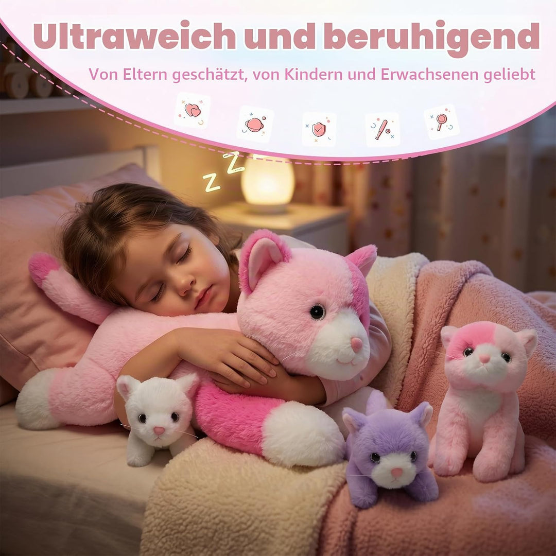 MorisMos gross Katze Kuscheltier mit Baby im Bauch, 35cm Weich Niedliche Katze Stofftier Plüschtier,