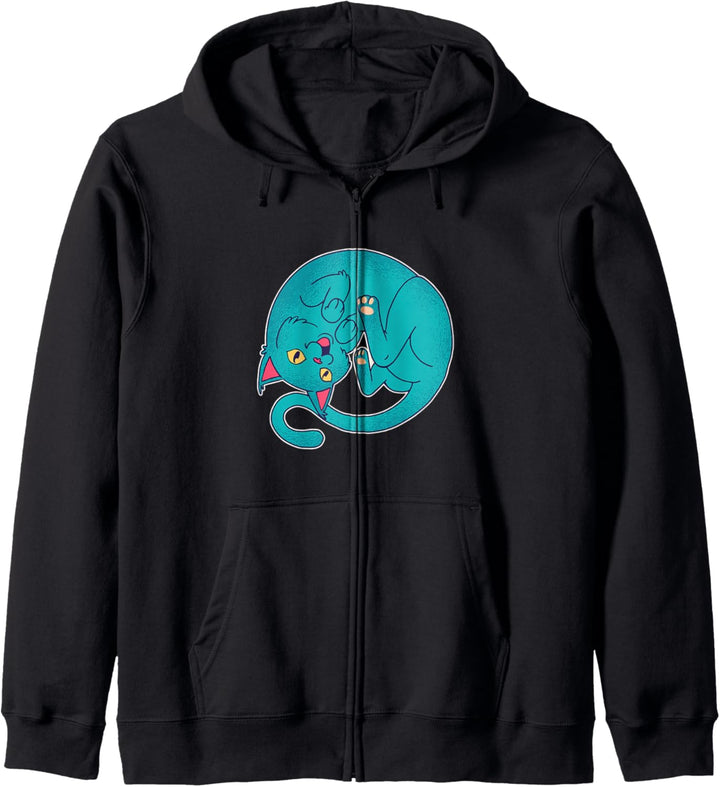 Katzen Design mit einer grünen Katze zusammengerollt Kapuzenjacke
