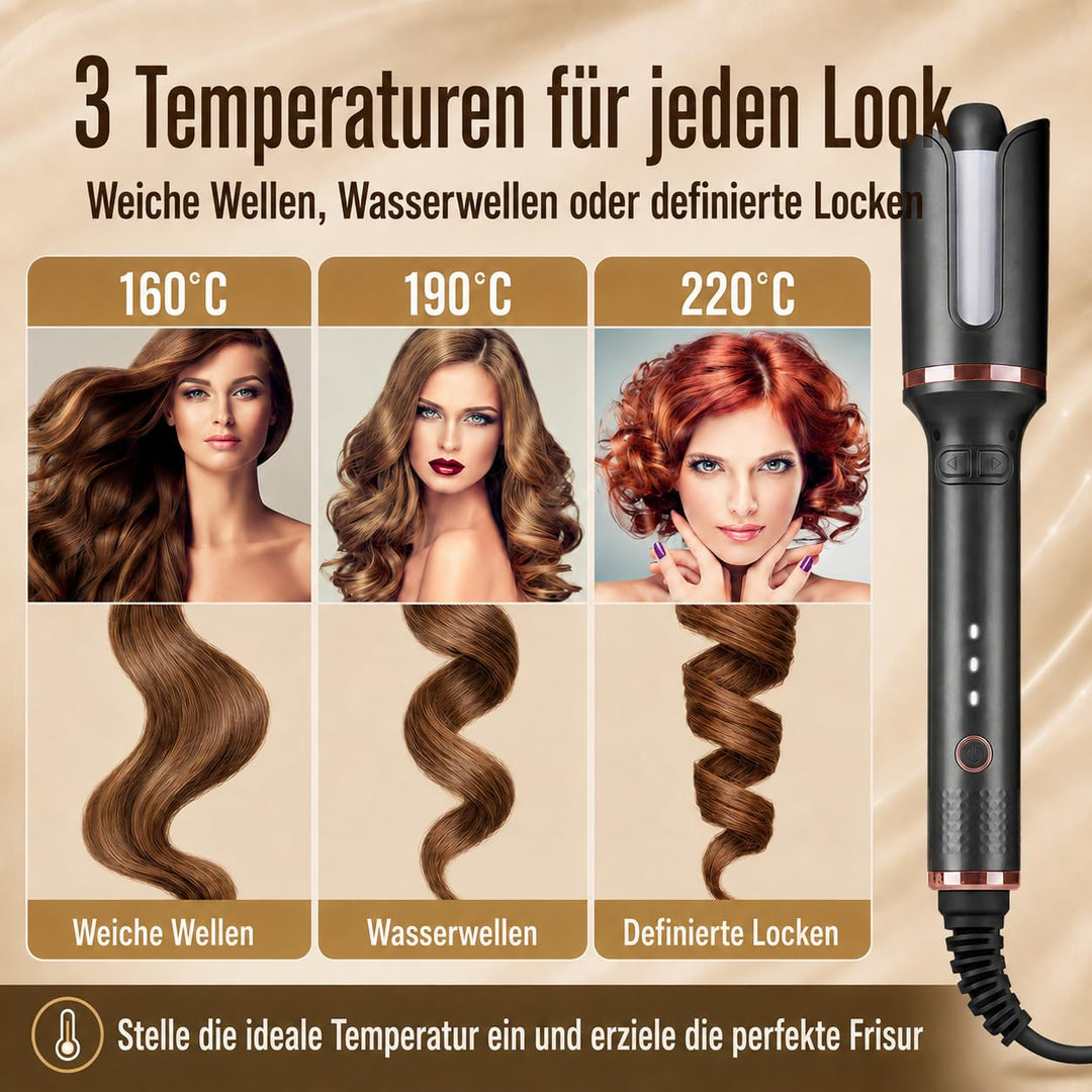 Italian Design MyTulip Automatischer Lockenstab – Hair Curler mit 3 Temperaturen (160–220 °C), Keram