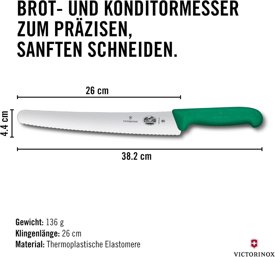 Victorinox Fibrox Konditorsäge mit Wellenschliff, Langes Küchenmesser für Kuchen und Backwaren, 26 c