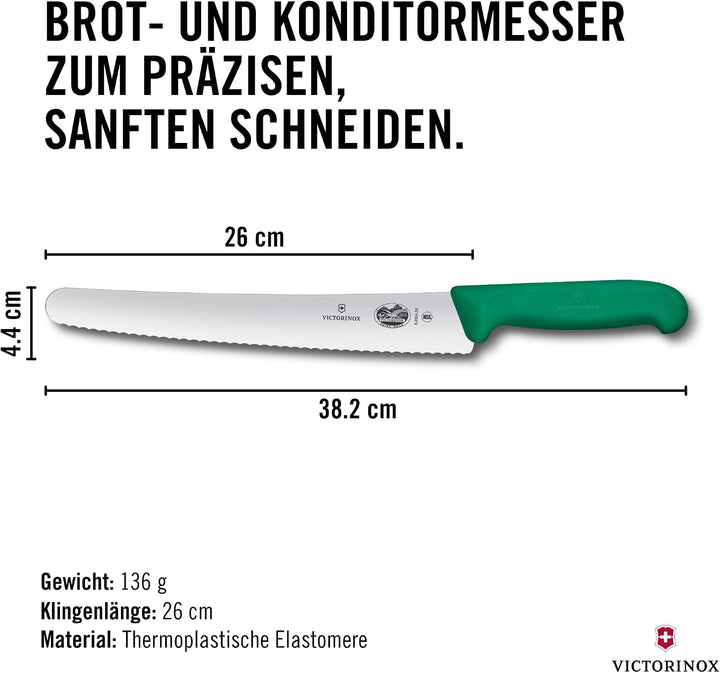Victorinox Fibrox Konditorsäge mit Wellenschliff, Langes Küchenmesser für Kuchen und Backwaren, 26 c