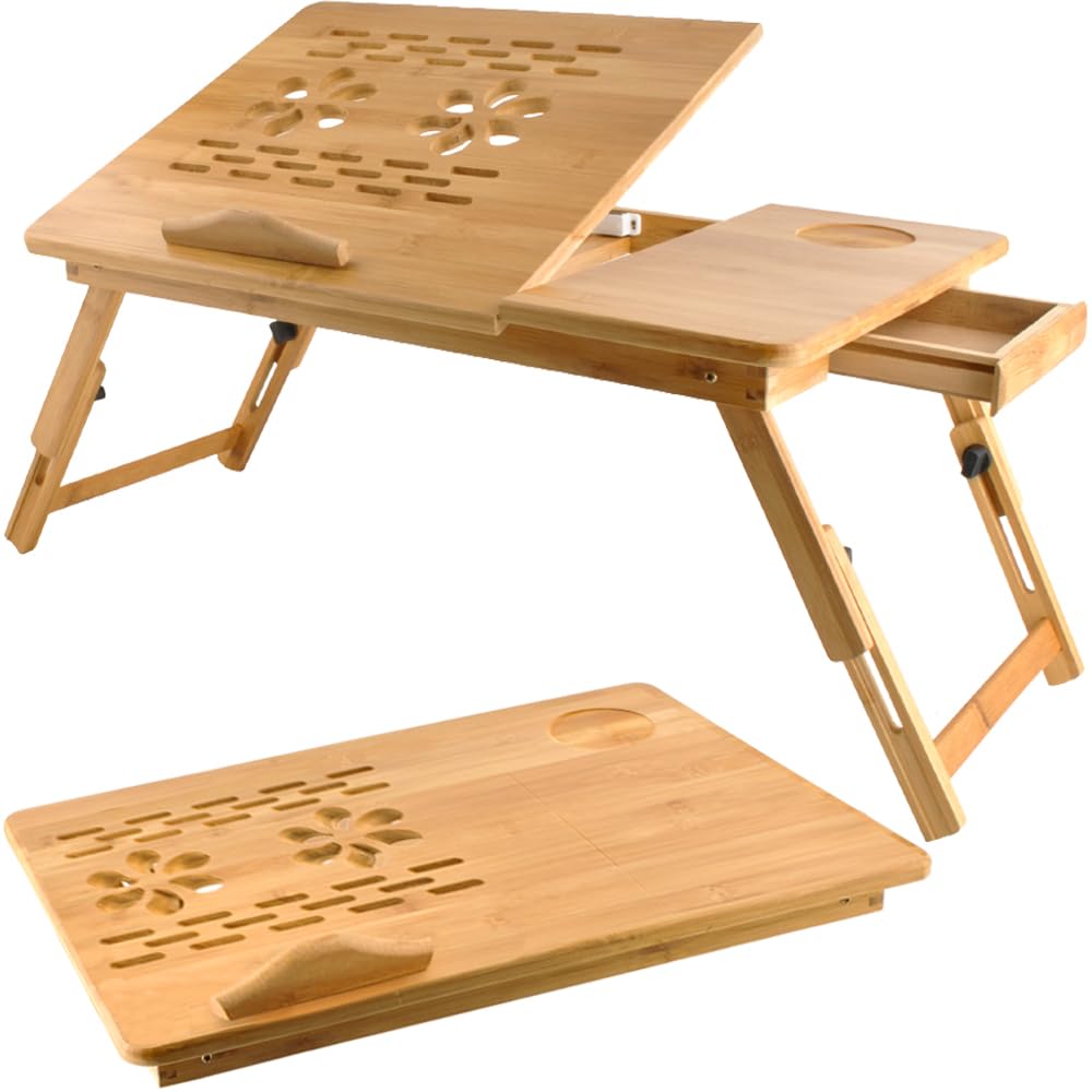 Ruhhy Laptoptisch Notebooktisch aus Bambus Betttisch Zeichentisch und Esstisch für Bett 67 x 28 x 26