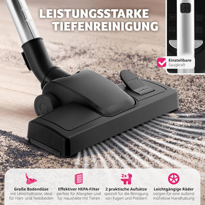 tectake® Staubsauger beutellos, VC900, 900 W, stark, beutelloser Bodenstaubsauger mit Kabel, für Tie