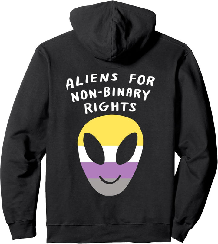 Aliens For Non-Binary Rights Funny LGBTQIA Pride Flag Space Pullover Hoodie