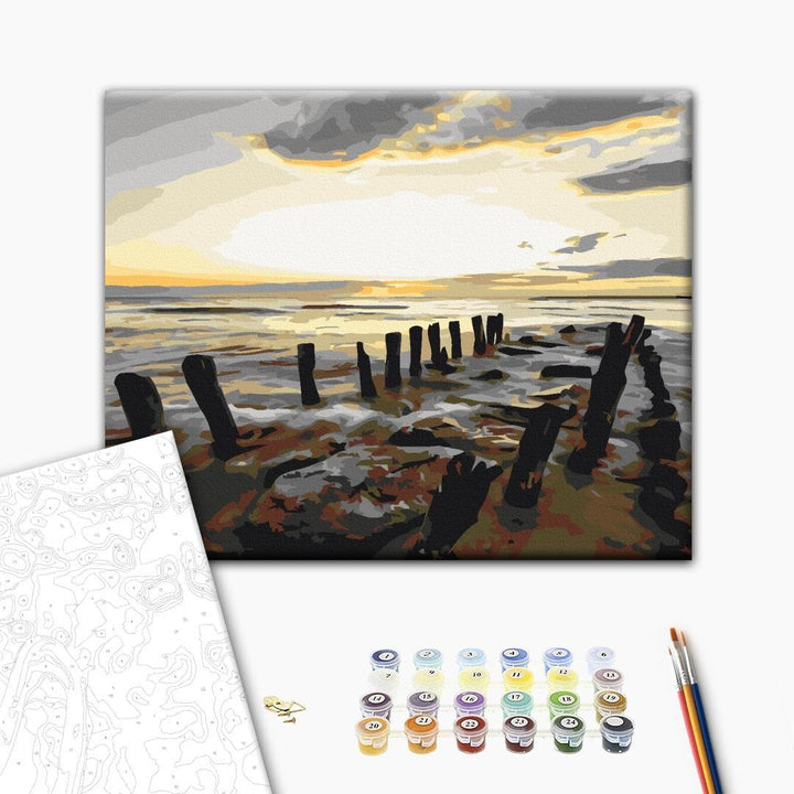 murando - Malen nach Zahlen Strand Meer 60x40 cm Malset mit Holzrahmen auf Leinwand für Erwachsene K