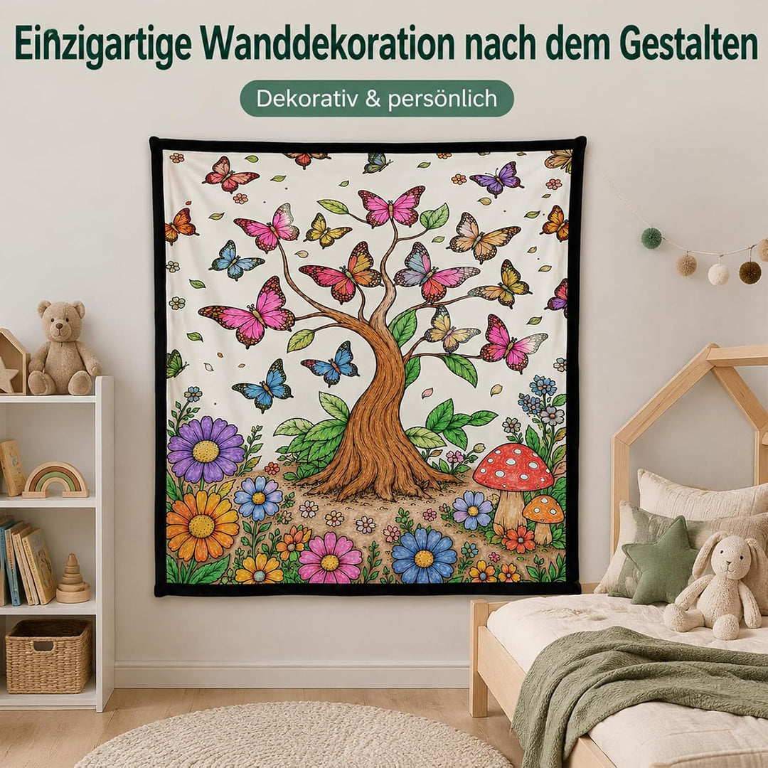 Lebensbaum Gekritzel Decke Zum Ausmalen, DIY Kritzel Kuscheldecke, Baum