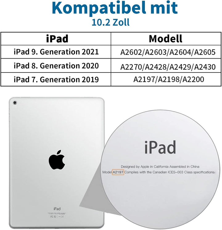 aoub Hülle mit Tastatur für iPad 9. Generation/iPad 8. Generation/iPad 7. Generation, für iPad 10,2
