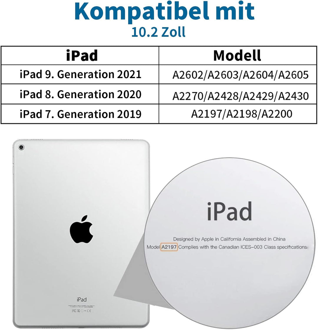 aoub Hülle mit Tastatur für iPad 9. Generation/iPad 8. Generation/iPad 7. Generation, Hülle mit Tast
