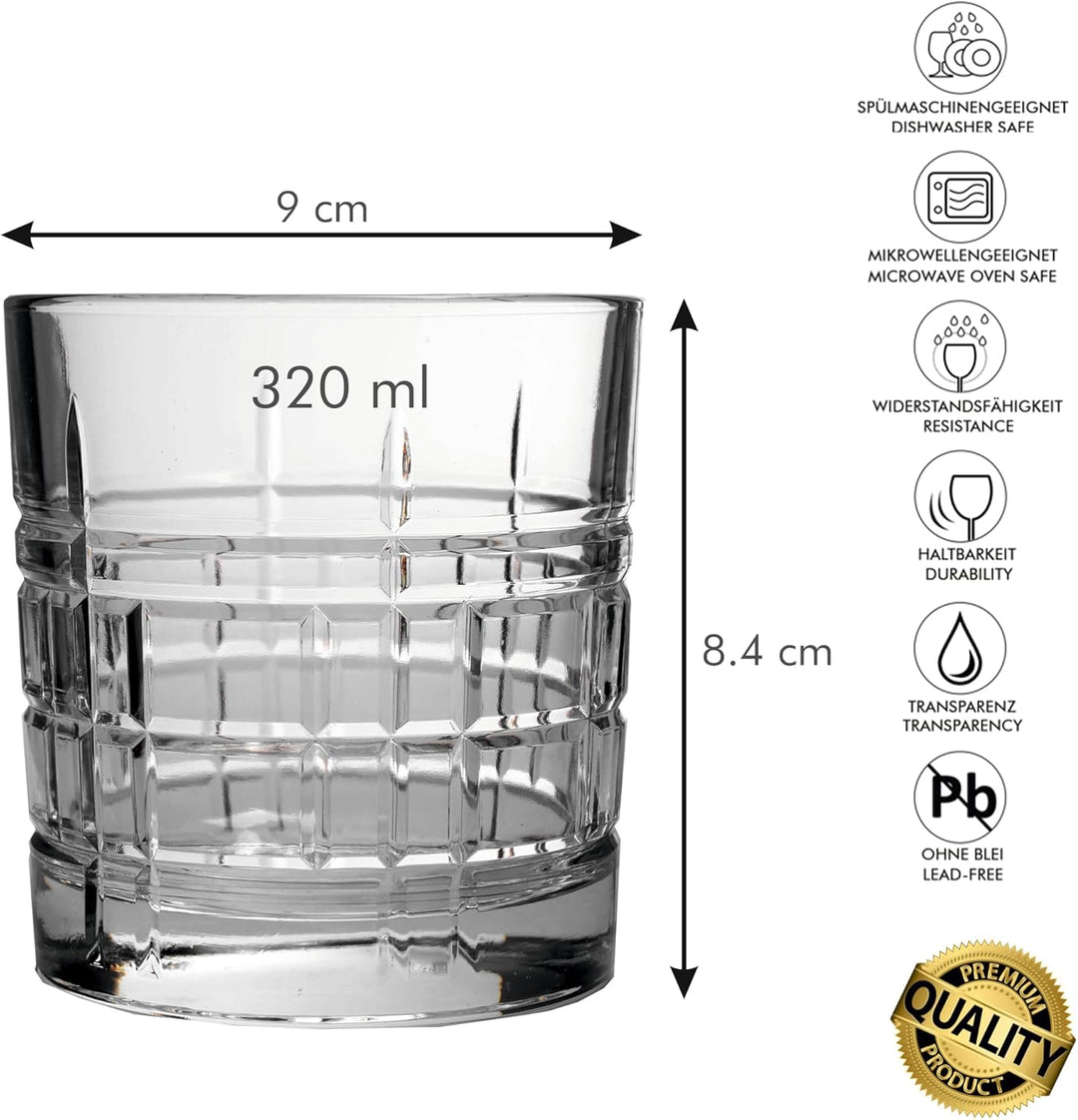 KIAPPO Whiskygläser Set 320 ml - 6 Stück Whiskey Glass - Glasses für Rum Gin Cognac Bourbon - Trinkg