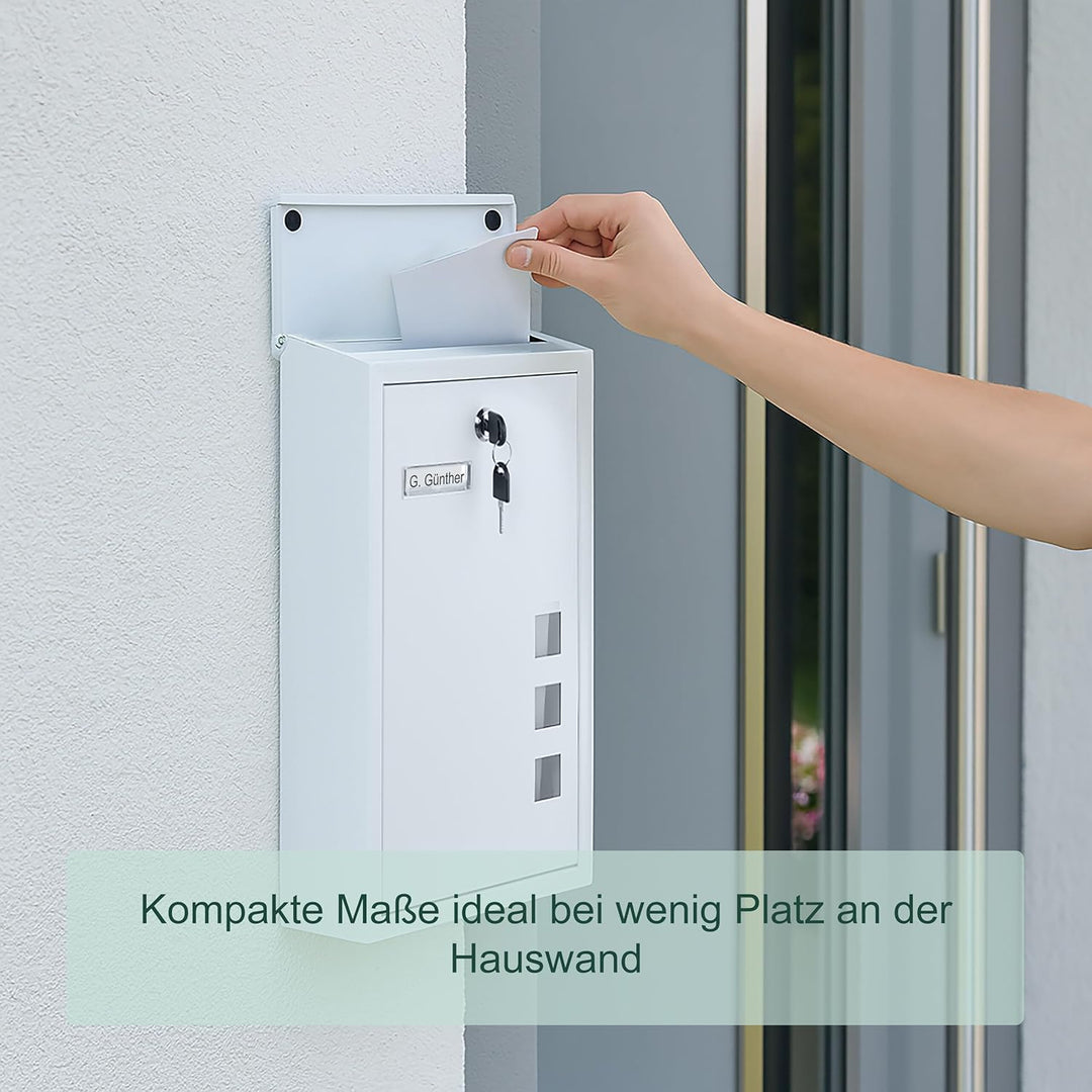 Relaxdays Briefkasten mit Sichtfenstern, HxBxT: 40 x 25 x 11,5 cm, Eisen, 4 Schlüssel, Postkasten Ho
