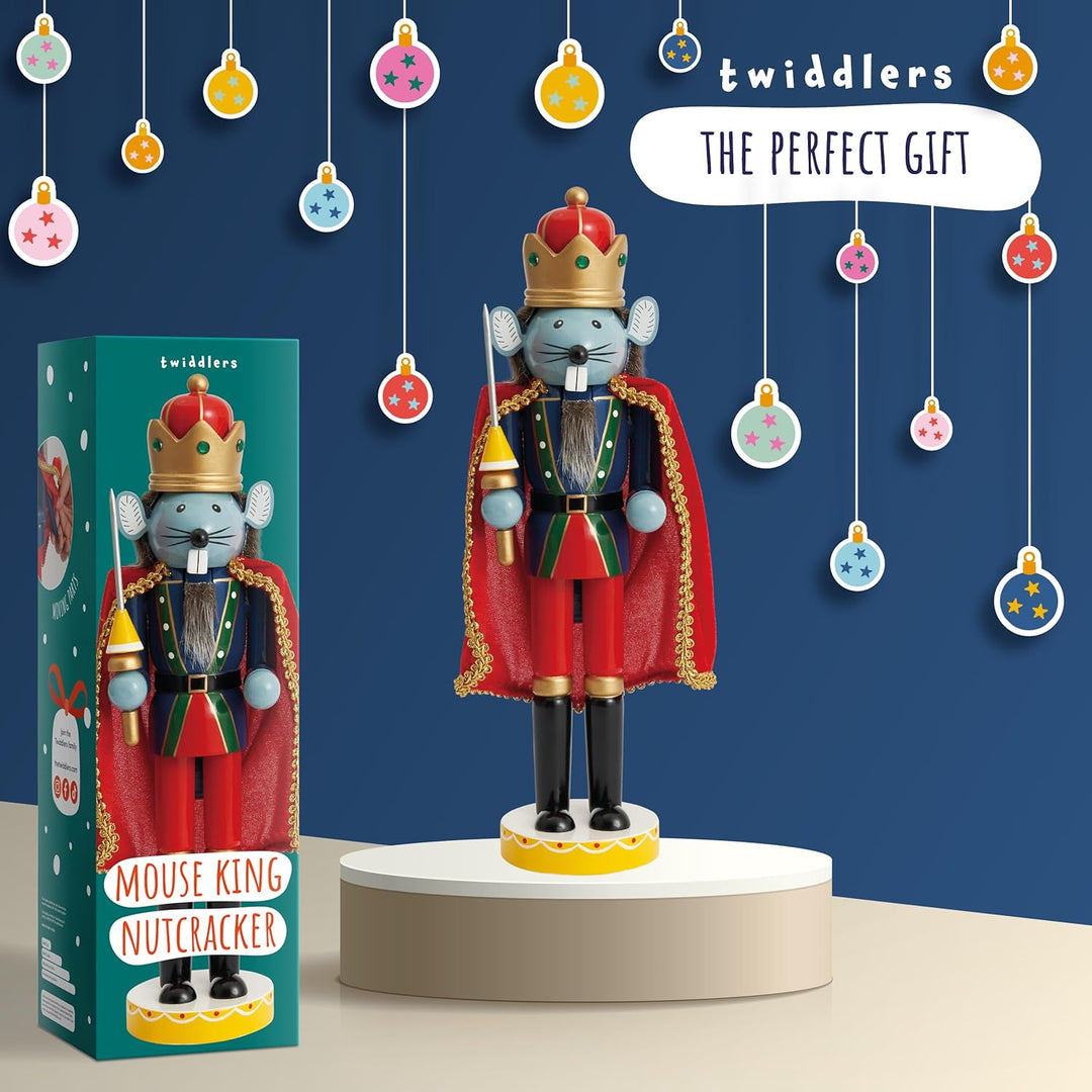 THE TWIDDLERS - Holz-Weihnachtsmauskönig Nussknacker-Soldat, 30cm / 12“ in festlichen Farben, Premiu