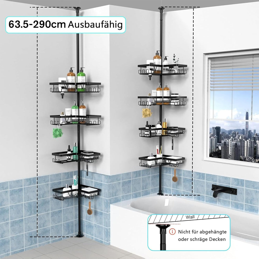 Kegii Teleskop Duschregal Teleskopregal Bad Duschablage Eckregal für Dusche und Badewanne Schwarz Sc