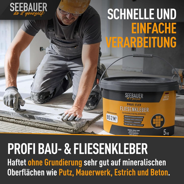 Profi Flex-Fliesenkleber 5 kg - Faserarmierter Flexkleber für Wand- & Bodenfliesen, Mosaik, Riemchen