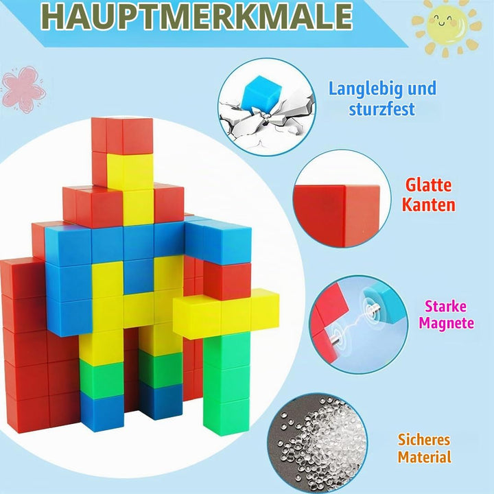 Magnetische Bausteine, 1,30 Zoll Grosse Magnetische Stapelwürfel für Kinder,sensorische Montessori S