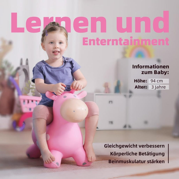 U&C Planet Hüpftier für Kinder Aufblasbare Giraffe Rosa Giraffe Hüpfer mit Handpumpe,Sprungpferd Hüp