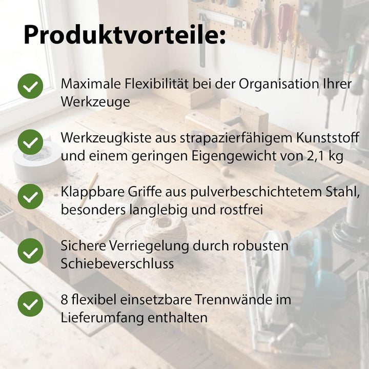 TRUTZHOLM Werkzeugkiste Werkzeugbox Traglast 10 Fächer flexibel verstellbar Organizer Kunststoff lei