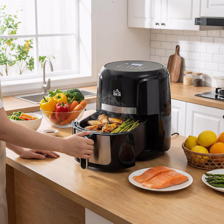 HOMCOM Heissluftfritteuse 4L Airfryer 1300W mit 12 Programmen, 60 Min Timer, antihaftbeschichtetem K