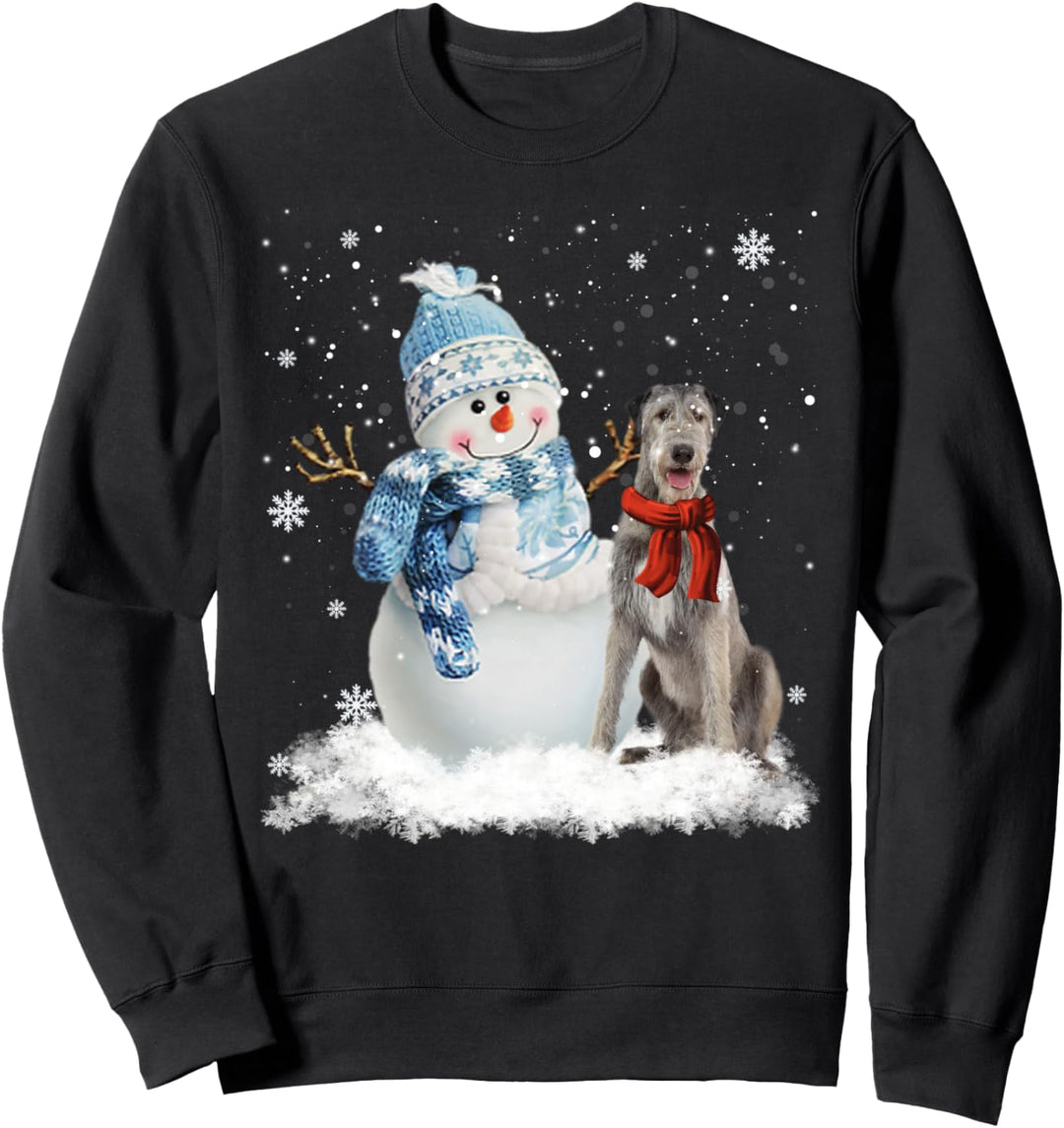 Lustiger Irischer Wolfshund Weihnachtspyjama mit Schneemann Sweatshirt