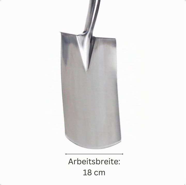 Rekord Gärtnerspaten (Edelstahl) mit Tritt, Schwanenhals und 76 cm T-Stiel aus Eschenholz, Schaufelk