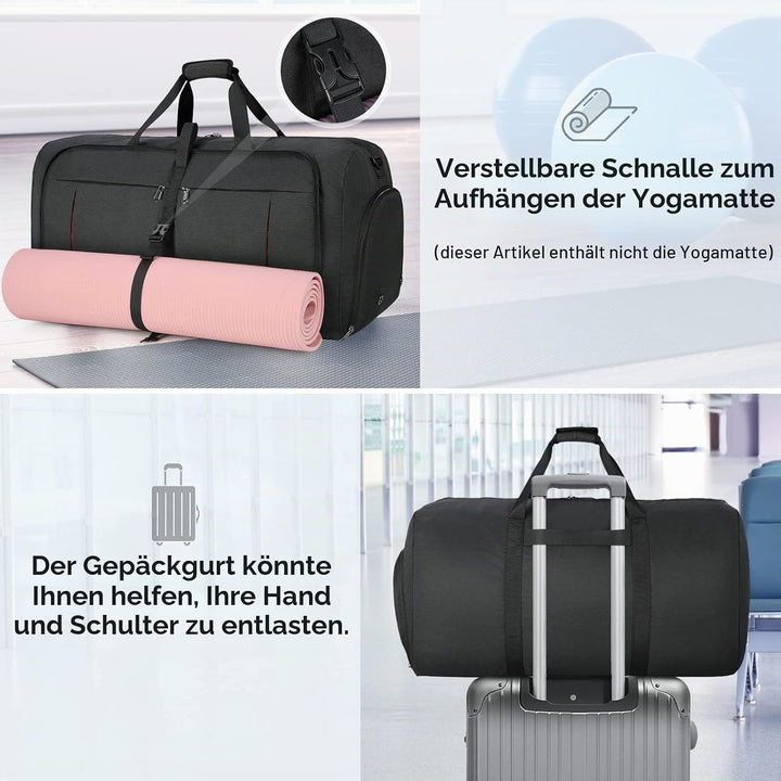 NUBILY Faltbare Reisetasche Gross 65L Sporttasche Herren Damen mit Schuhfach Leichter Reisetaschen W