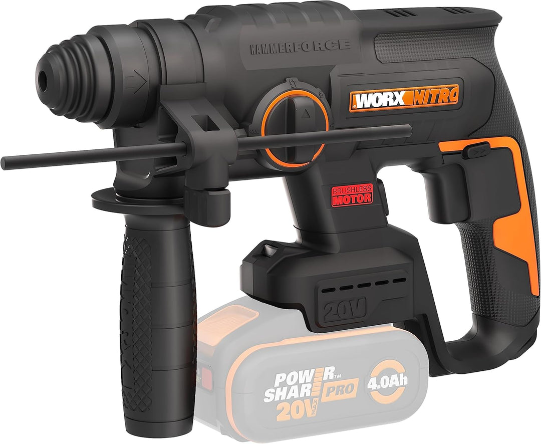 WORX NITRO WX381.9 Akku Bohrhammer 20V- bürstenloser Motor - multifunktionales Werkzeug zum Bohren,