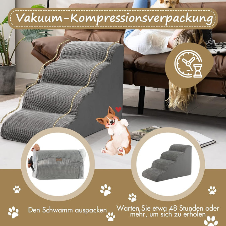 COSTWAY Hundetreppe 4 Stufen, rutschfeste Hundestufe aus Schaumstoff, Haustiertreppe für Hunde Katze