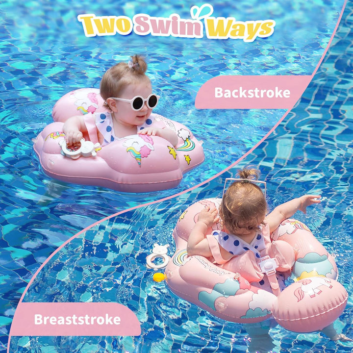 Schwimmring Baby mit UPF50+ Sonnendach,Rainllon Schwimmhilfe Baby mit Verstellbare Sicherheitssitz,A