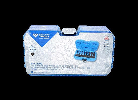 BRILLIANT TOOLS BT022600 1/2" Kraft Bit-Stecknuss Satz, Torx, T30-T80 8-TLG. [Powered by KS Tools]