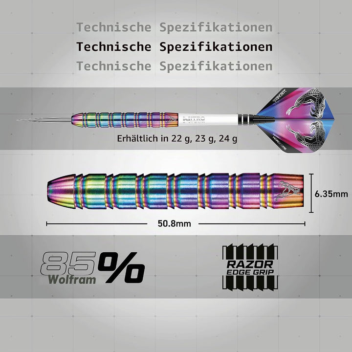 RED DRAGON Peter Wright Snakebite 1 Professional Darts Wolfram Dartset mit Flüge und Shafts 22G 1, 2