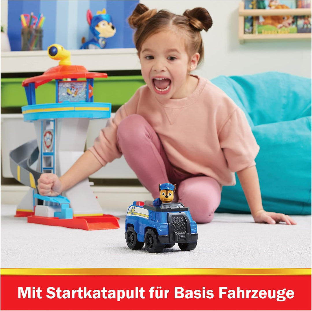 PAW Patrol, Lookout Tower, Hauptquartier Spielset mit 1 Chase Basis Fahrzeug, 2 Chase Figuren und Zu