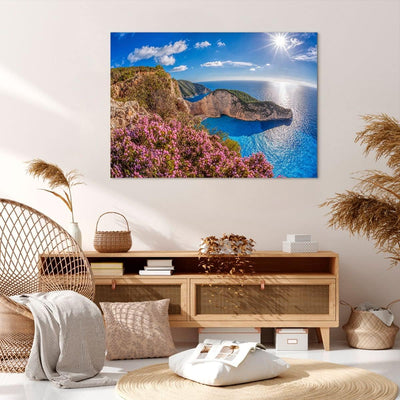 Bilder auf Leinwand 100x70cm Leinwandbild mit Rahmen Meer Sommer Blume Gross Wanddeko Bild Schlafzim