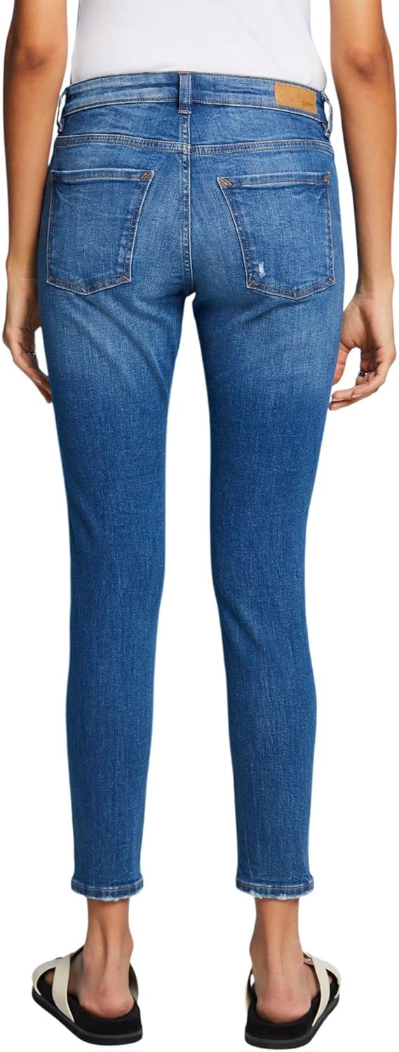 edc by Esprit Verkürzte, schmal geschnittene Jeans in Used-Optik 24W / 30L 902/Blue Medium Wash, 24W