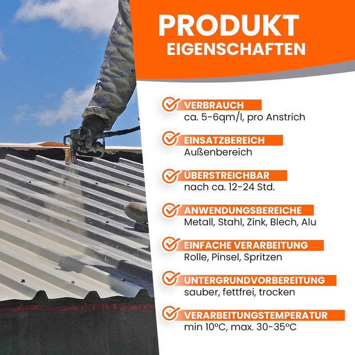 BEKATEQ Dachfarbe 3 in 1 Rotbraun 10L in seidenglänzend, für Metalldach, Blechdach, Eternit - Blechd